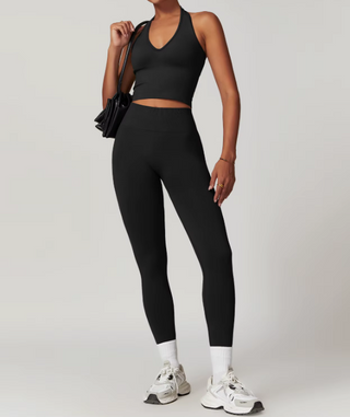 2x Plus Size Sport Set – Neckholder BH & High-Waist Leggings