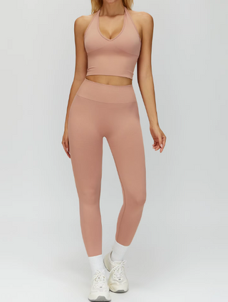 2x Plus Size Sport Set – Neckholder BH & High-Waist Leggings