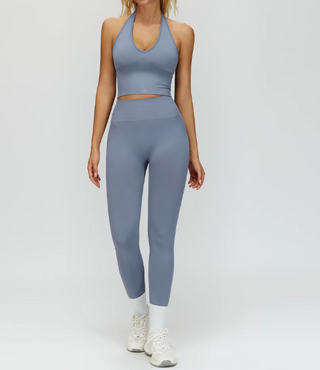 2x Plus Size Sport Set – Neckholder BH & High-Waist Leggings