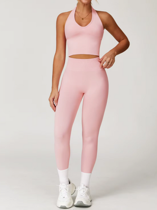 2x Plus Size Sport Set – Neckholder BH & High-Waist Leggings